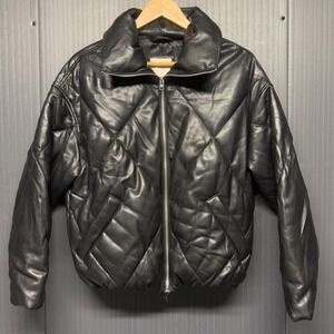 Abercrombie & Fitch Vegan Leather Quilted Puffer Jacket Black XS Wind Resistant